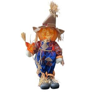 Fiber Optic Scarecrow Pumpkin Head Standing Lighted HALLOWEEN Decor Light Up